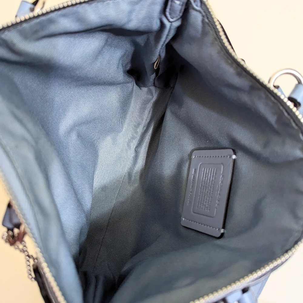 Coach Kelsey‎ Pebble Leather Small Satchel Blue 10 1/2 (L) x 7 (H) x 2 1/2 (W)